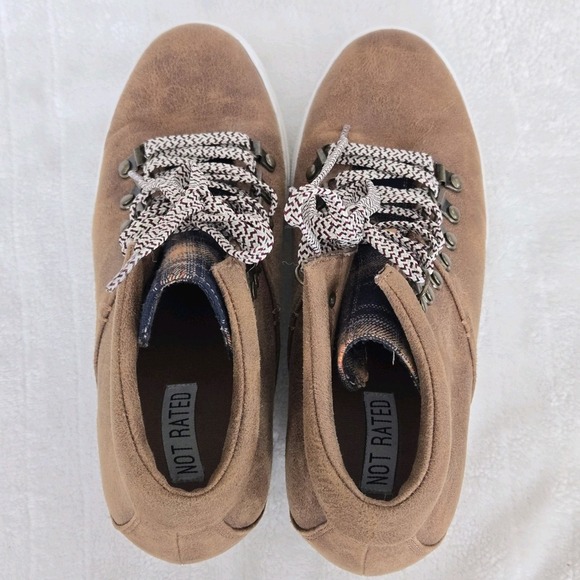 Not Rated TIBI Women's Size 7.5 M Hidden Wedge Sneaker Tan Brown Flannel Accent - Picture 6 of 8